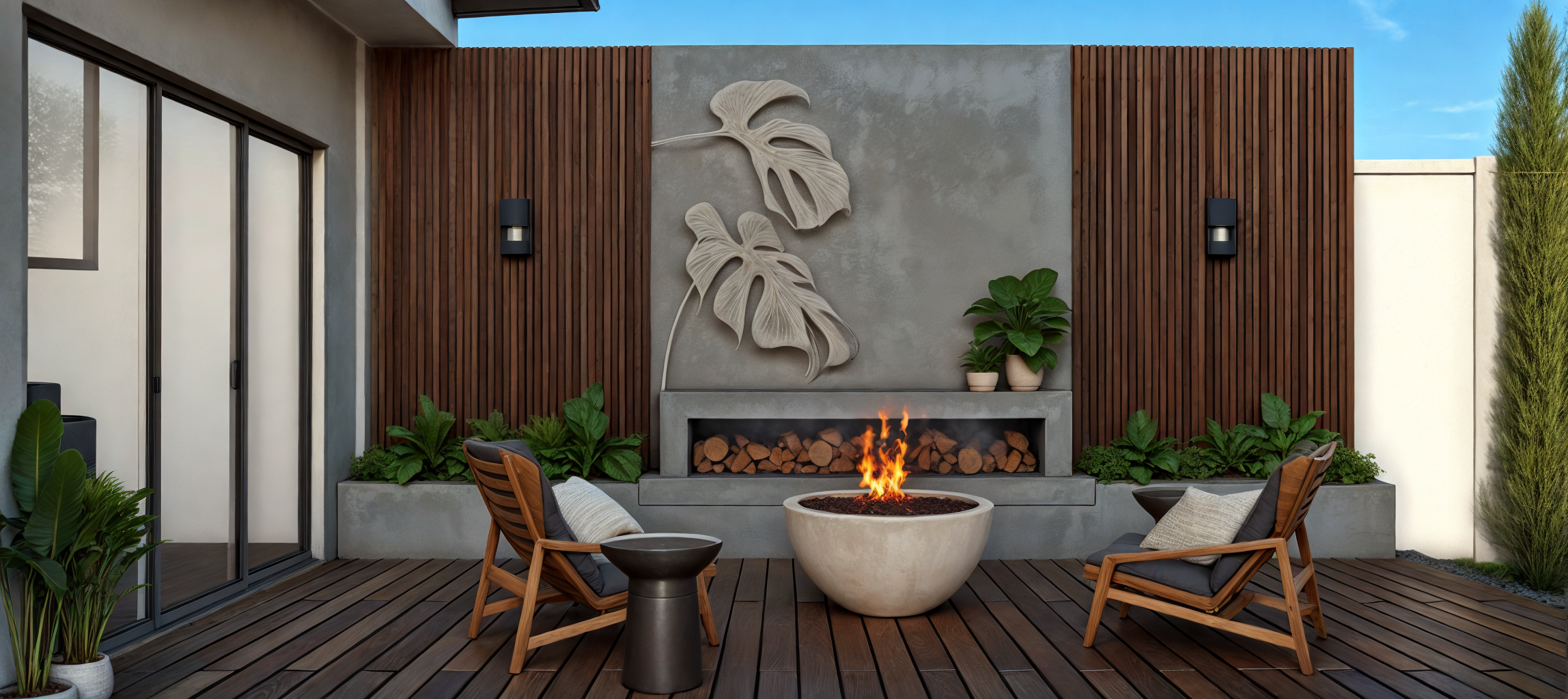 Diseño de paisajismo y espacios exteriores con deck y vegetación en El Salvador